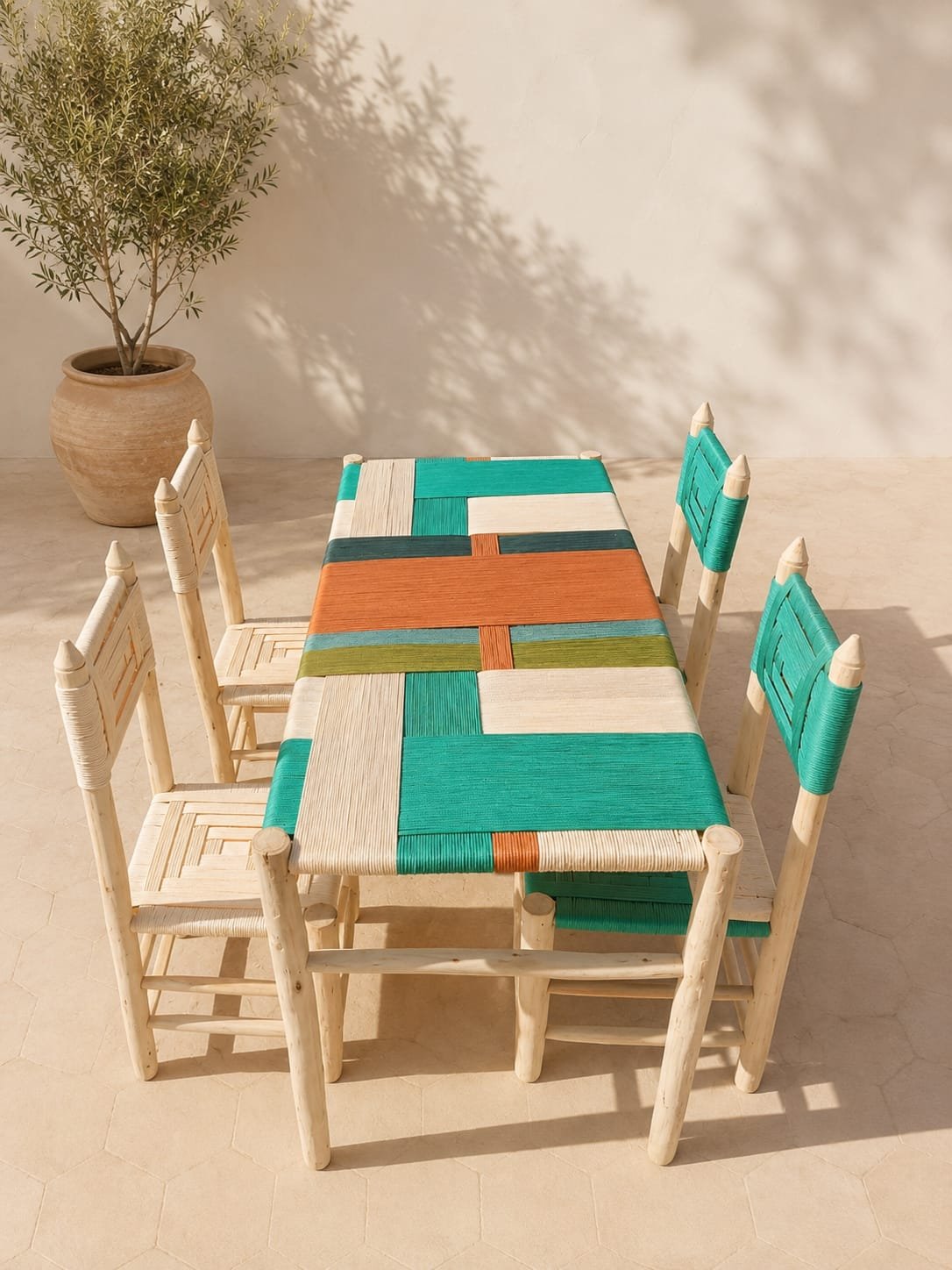 Table et chaises artisanales en extérieur