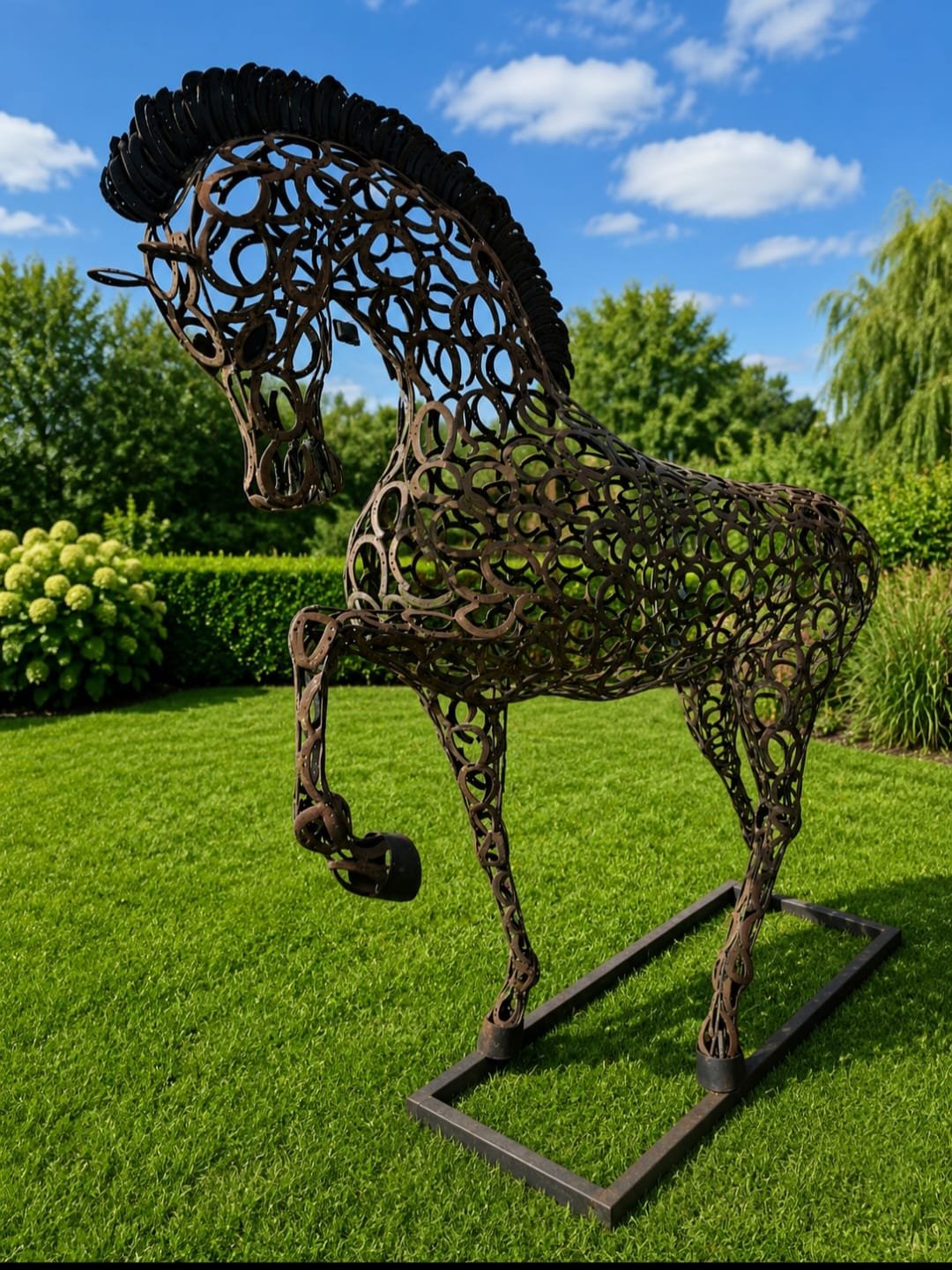 Sculpture artisanale en fer représentant un cheval