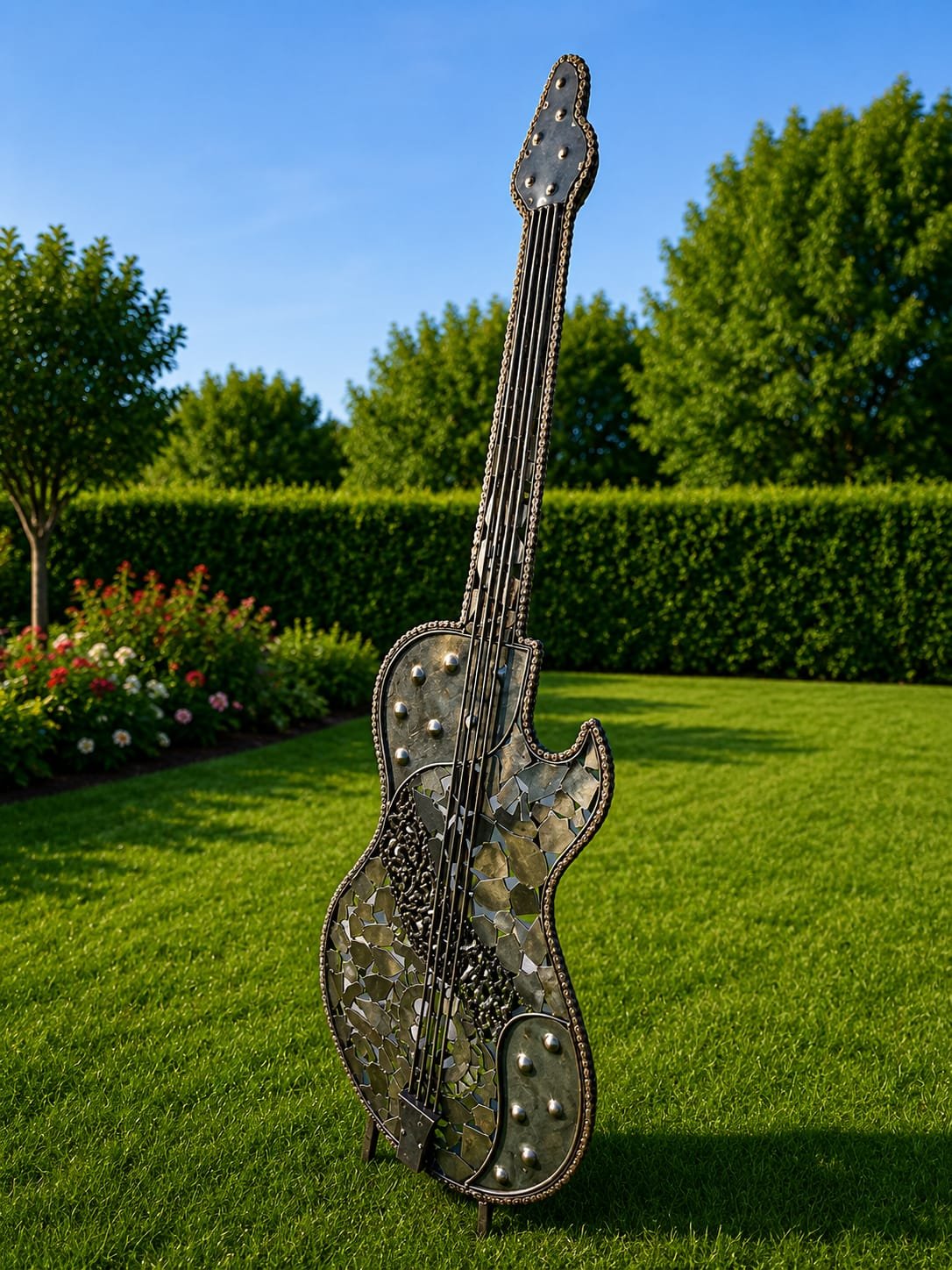 Sculpture artisanale en fer représentant une guitare