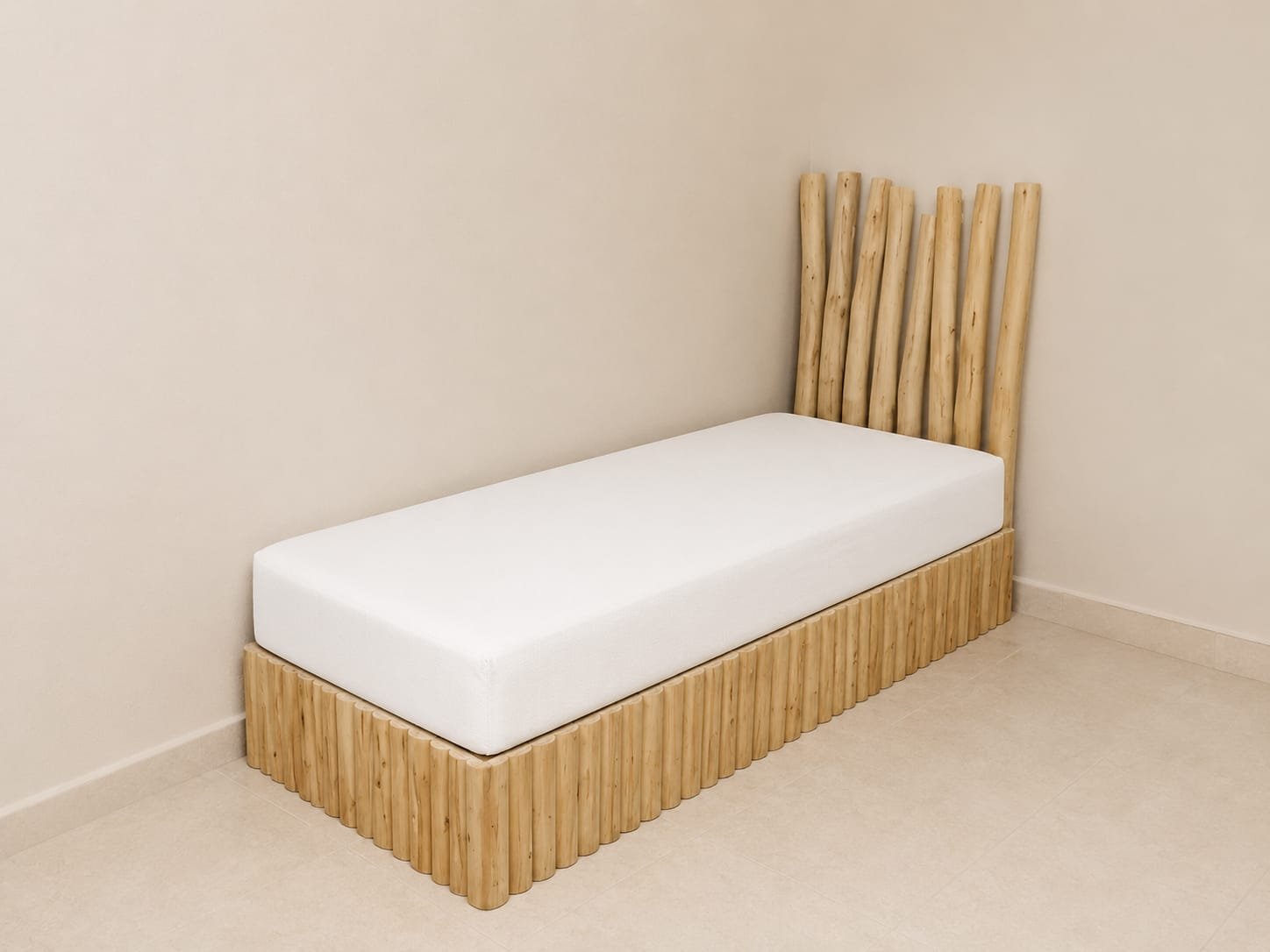Détail de mobilier artisanal dans une chambre