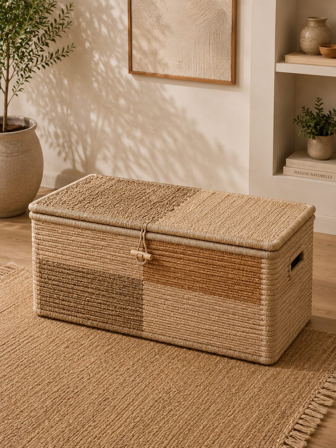 Coffre de rangement artisanal rectangulaire