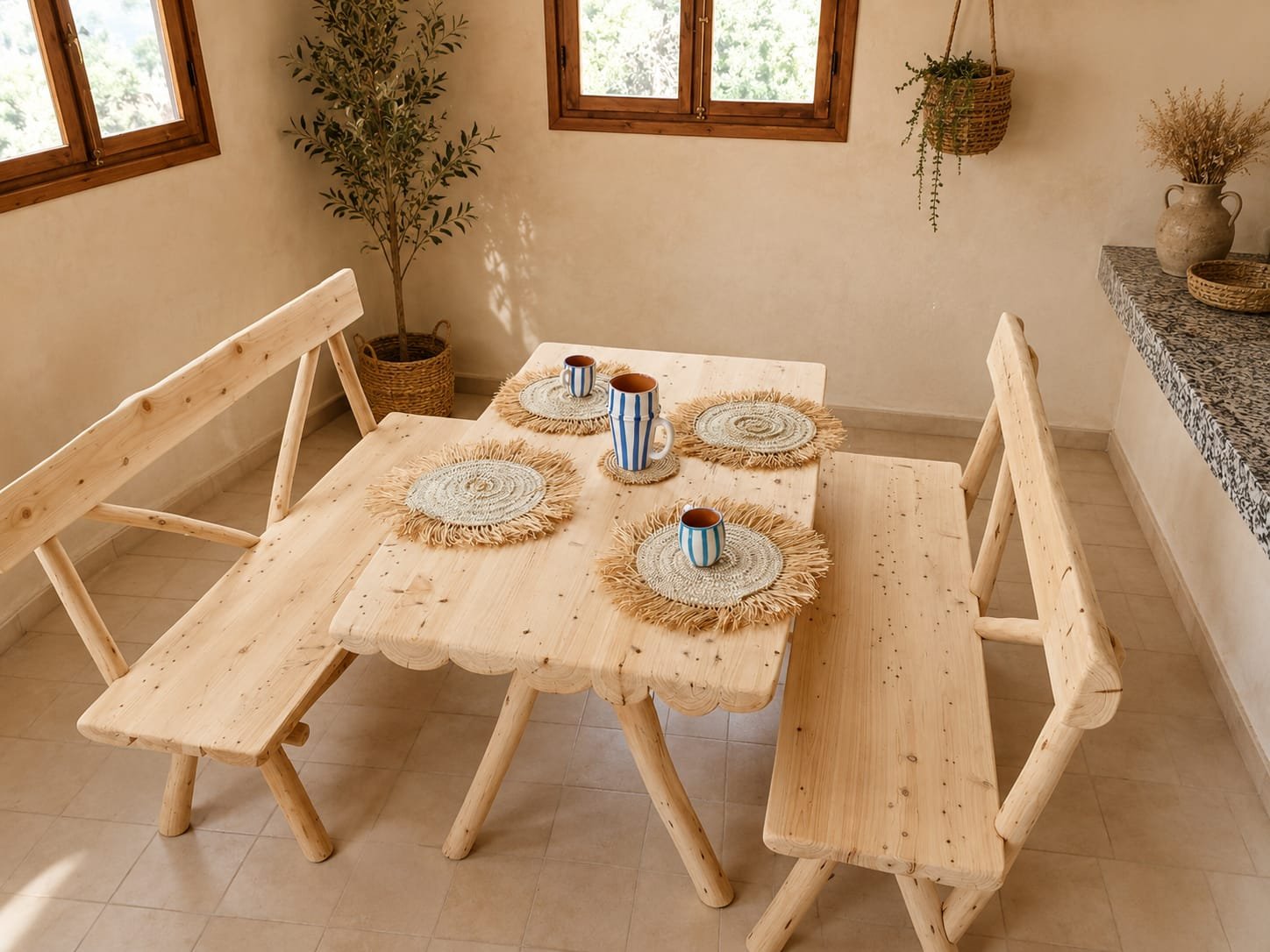 Salle à manger avec mobilier artisanal