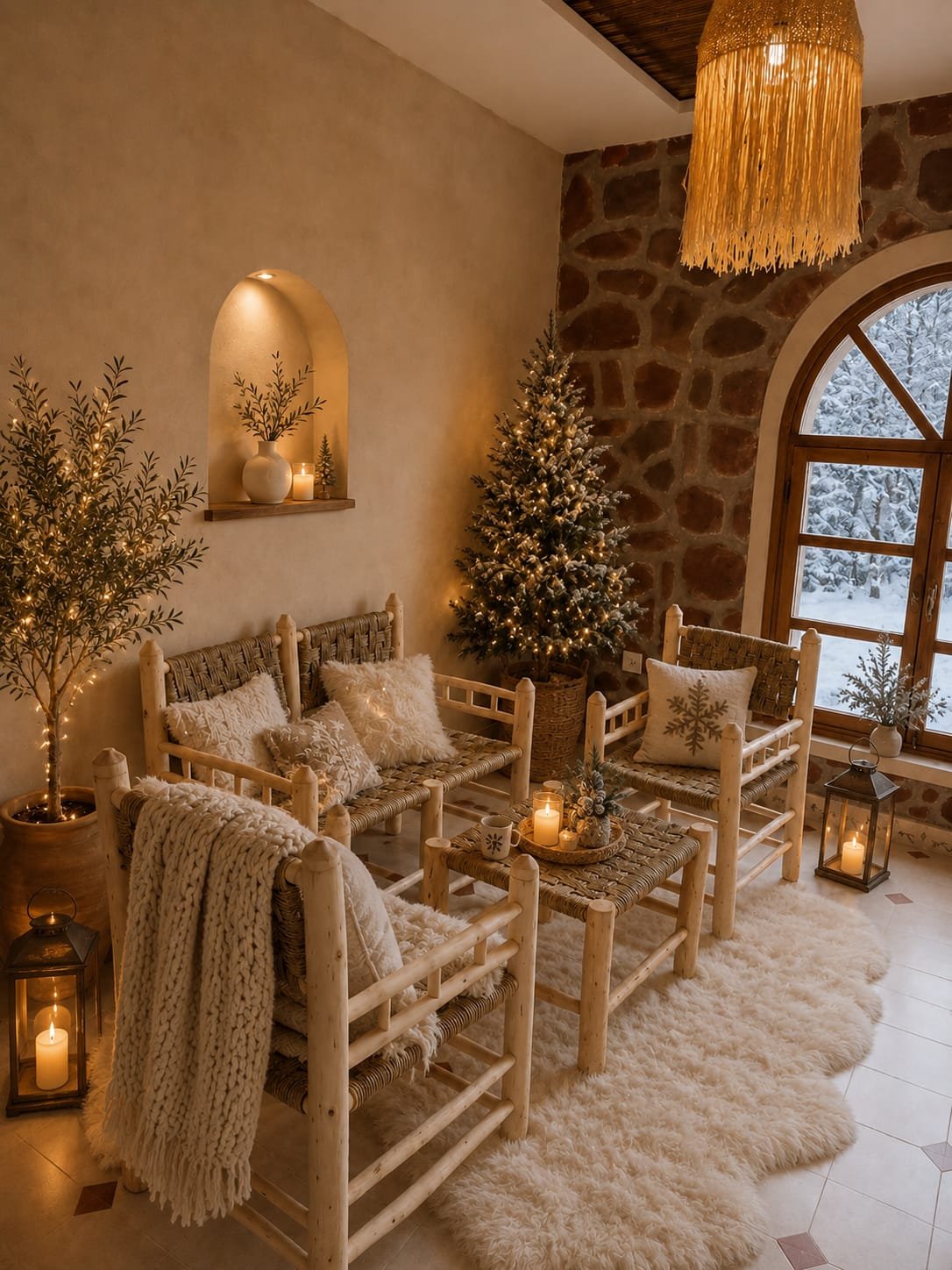 Salon aménagé avec du mobilier artisanal